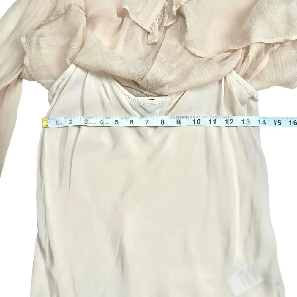J. Crew | Women | Tan Ruffle Sheer Crinkle Chiffon Button Up Blouse | Sz 2